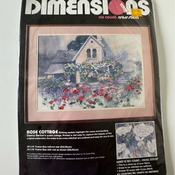 Vintage Other - Vintage Dimensions Pink Rose Floral Cottage No Count Cross Stitch Kit